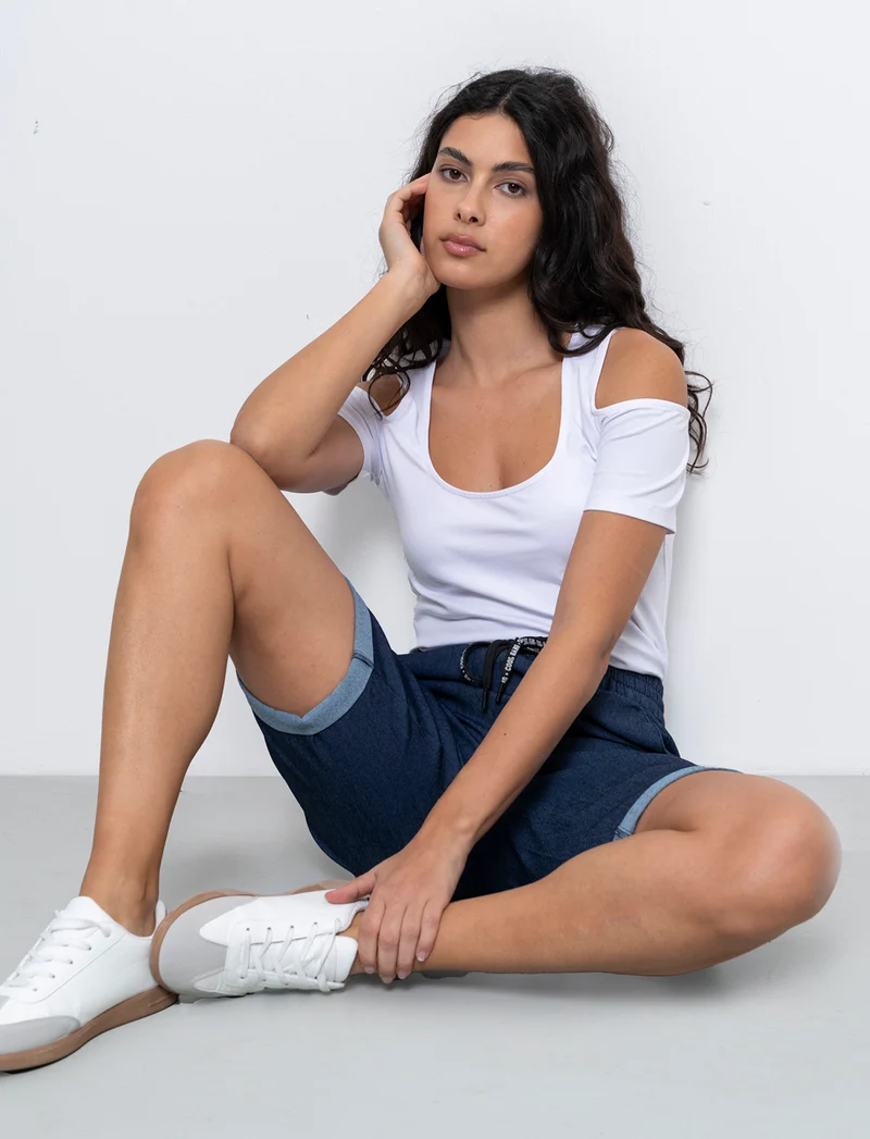 Bermuda con risvolto da donna - DENIM SCURO
