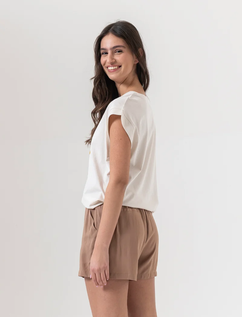 Short con elastico in vita da donna - Caramello