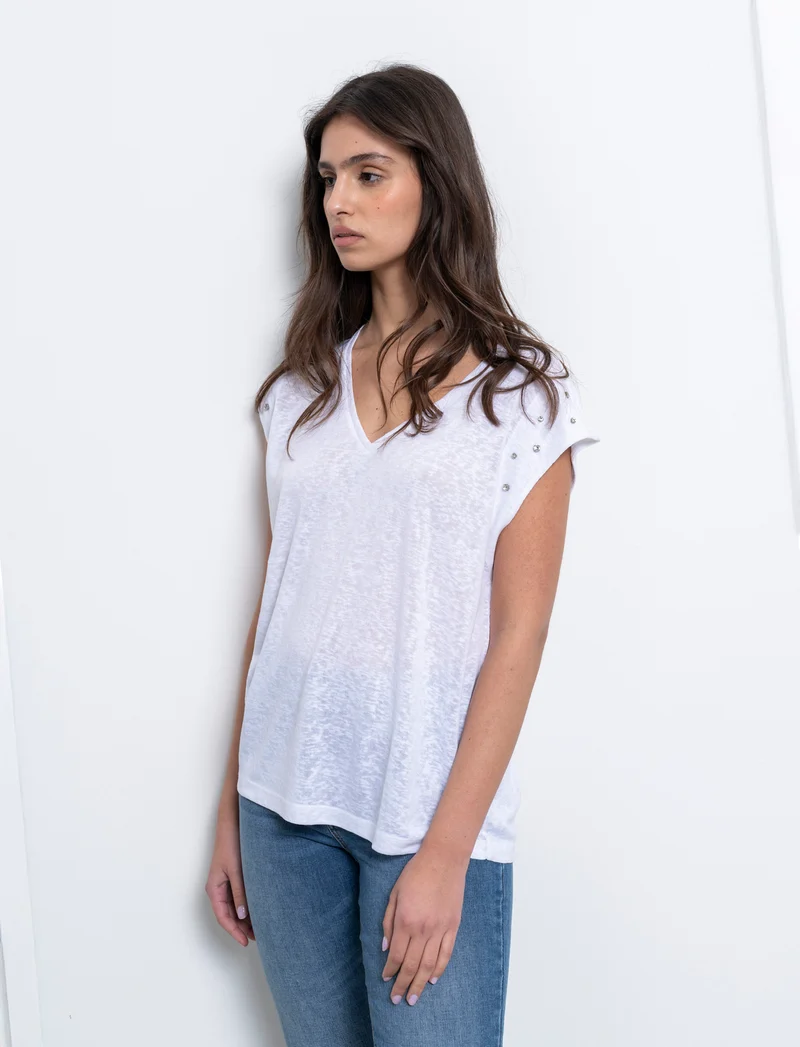 T-shirt con applicazioni da donna - Bianco