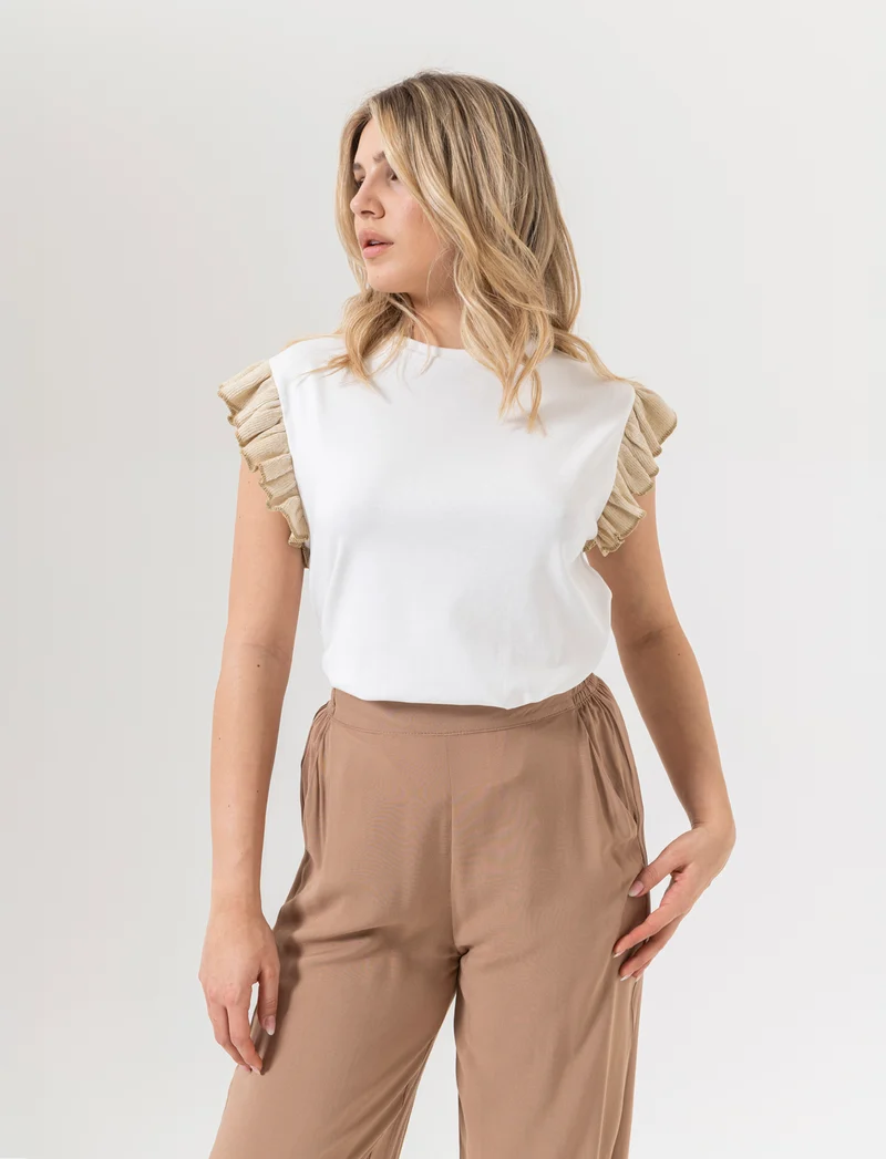 T-shirt con rouches da donna - Bianco