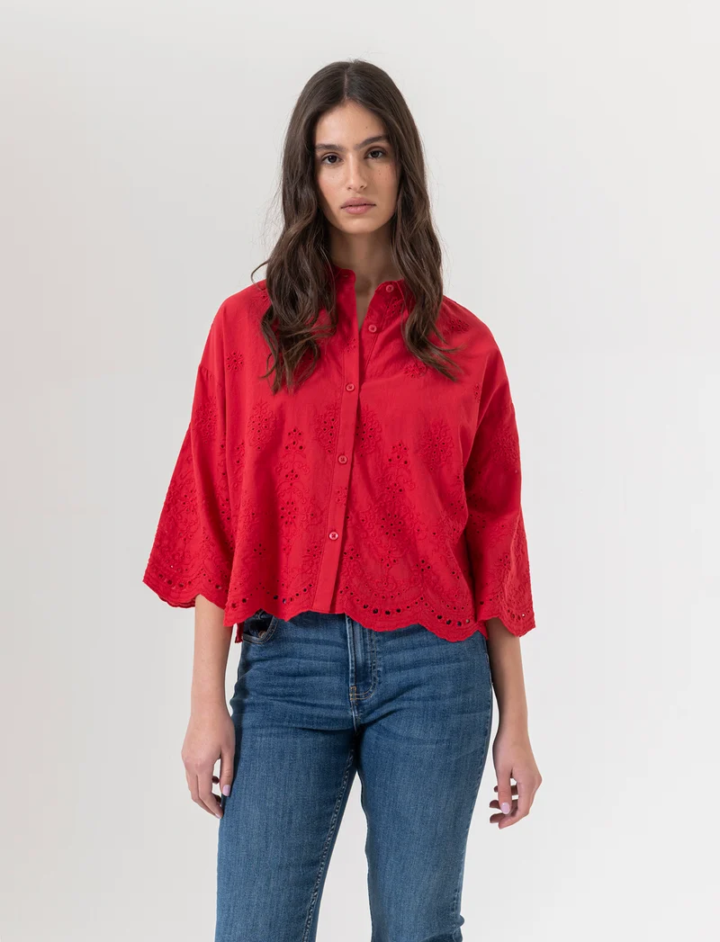 Camicia in pizzo da donna - Rosso scarlatto