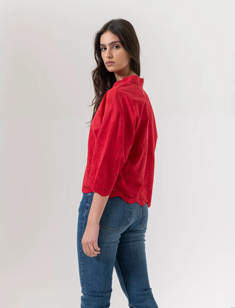 Camicia in pizzo da donna - Rosso scarlatto