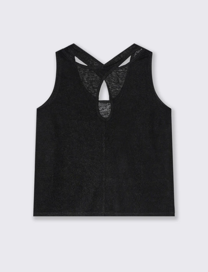 Top in tessuto effetto lino da donna - Nero