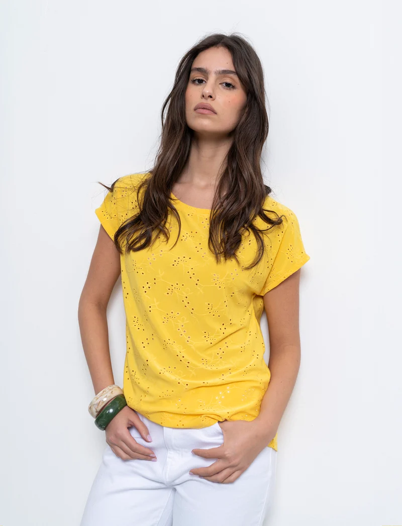 T-shirt in pizzo da donna - Giallo limone