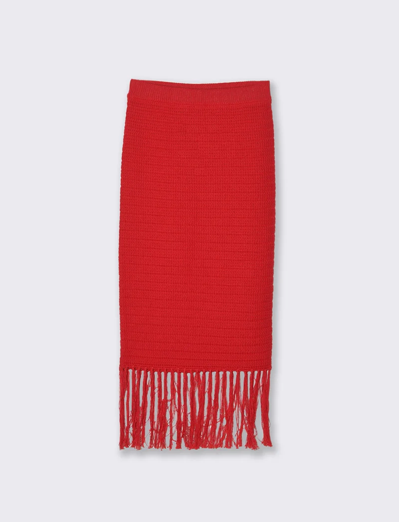Gonna crochet con frange da donna - Rosso scarlatto