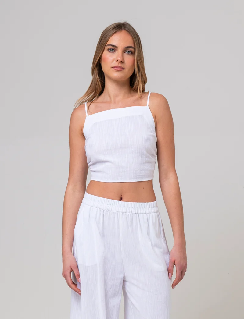 Top con chiusura a fiocco da donna - Bianco