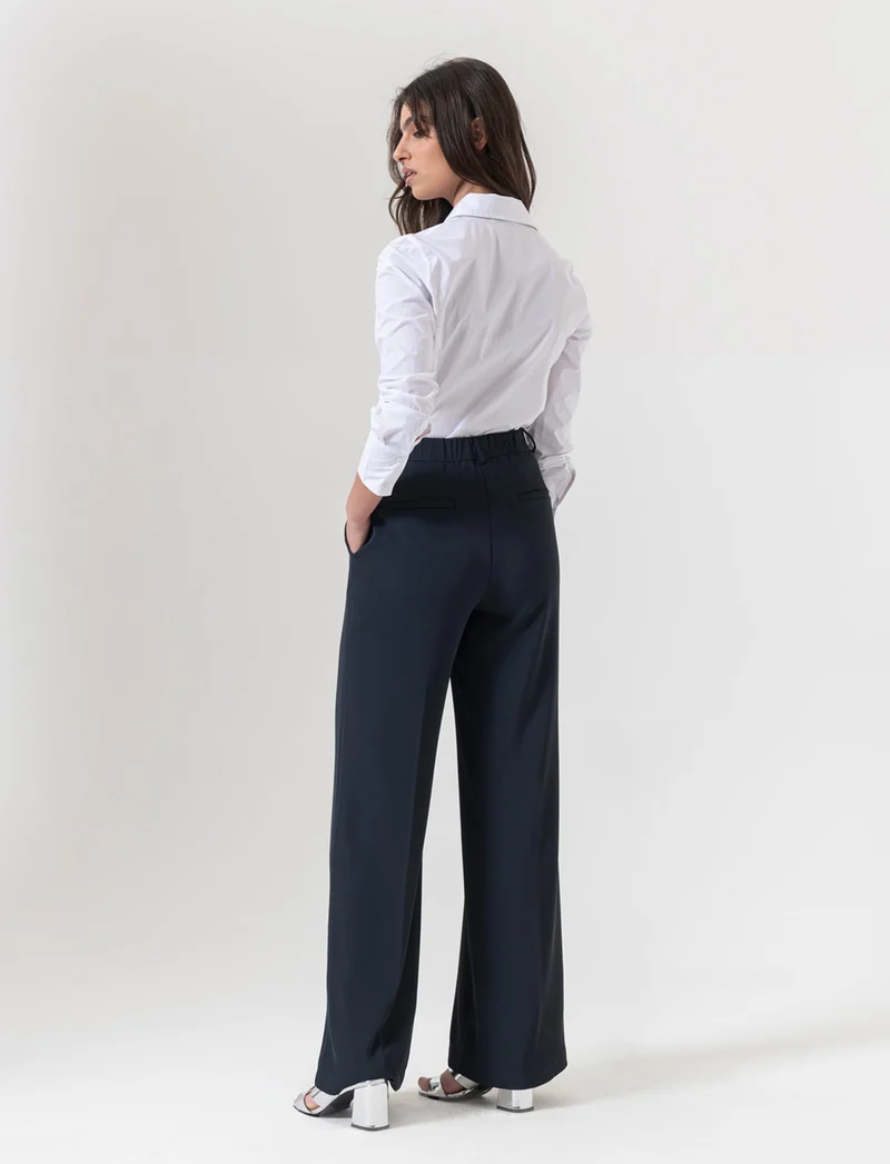Pantalone palazzo in tessuto fluido - Blu
