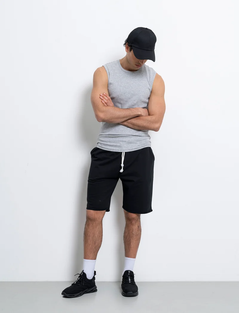 Bermuda basic in felpa con vita jogger da uomo - Nero