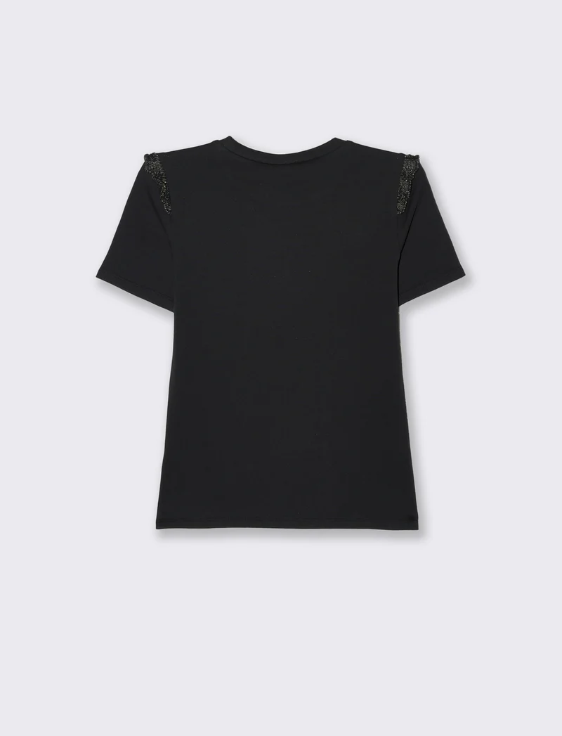 T-shirt con volant da donna - Nero