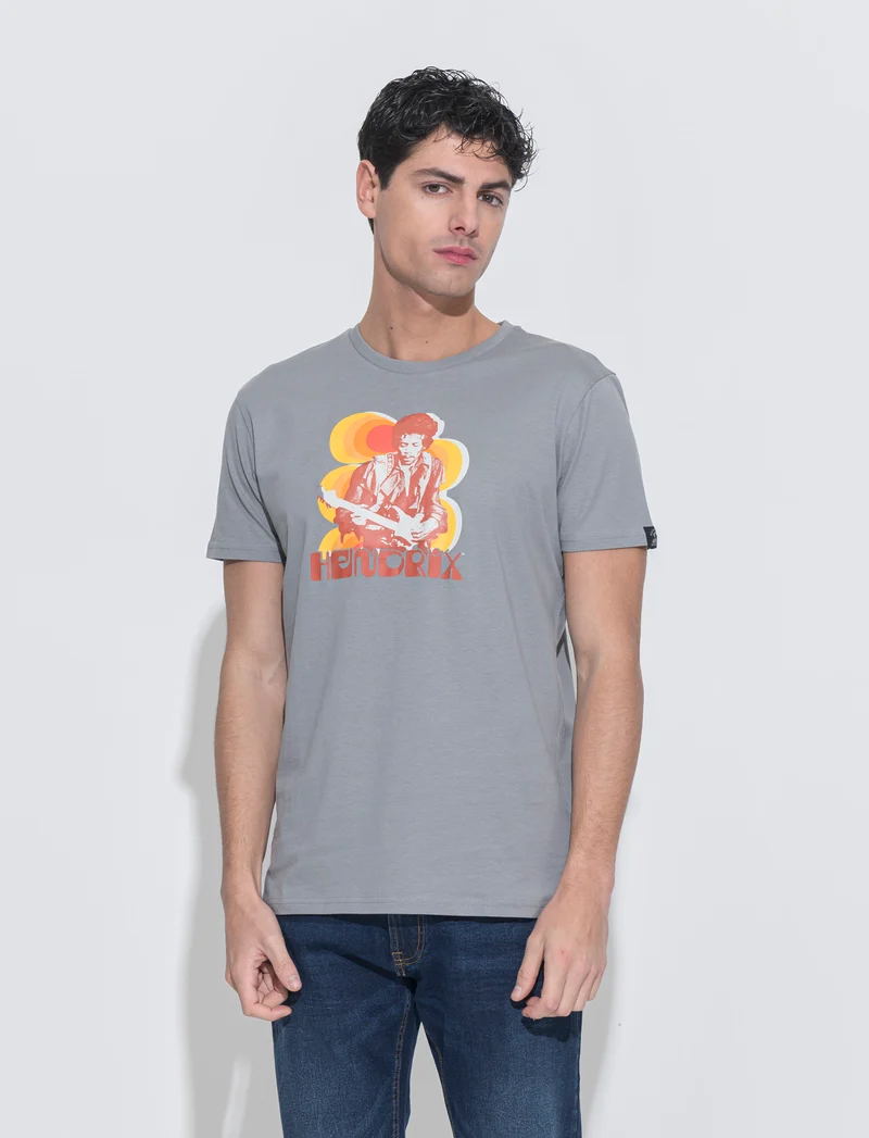 T-shirt stampa jimi hendrix da uomo - Grigio piombo