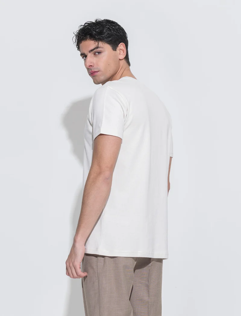 T-shirt in cotone struttura jacquard da uomo - Beige ecru