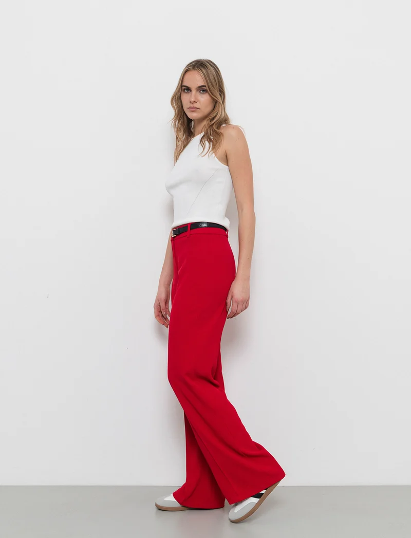 Pantalone palazzo con cintura - Rosso