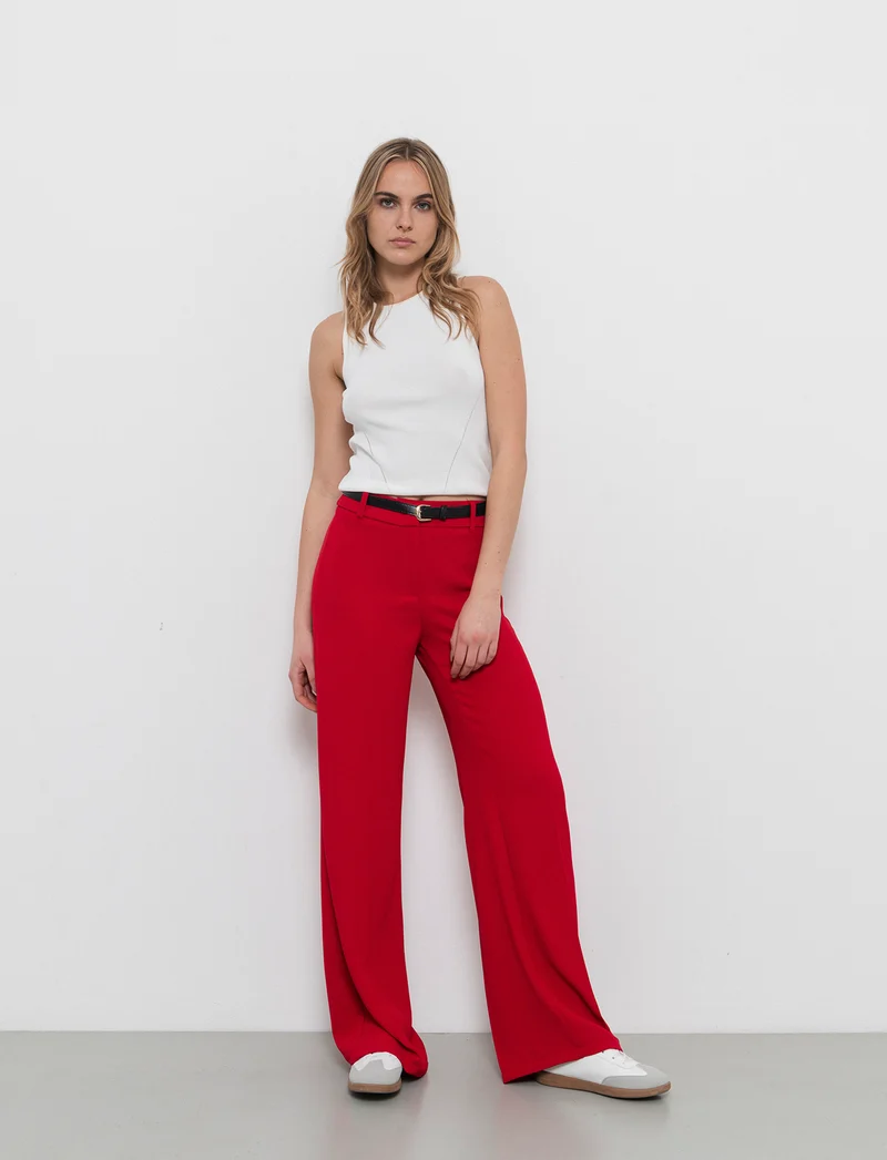 Pantalone palazzo con cintura - Rosso