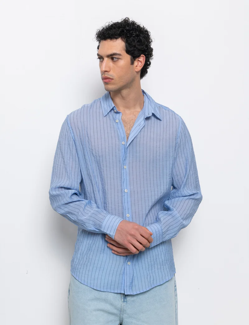 Camicia a righe premium quality da uomo - Celeste