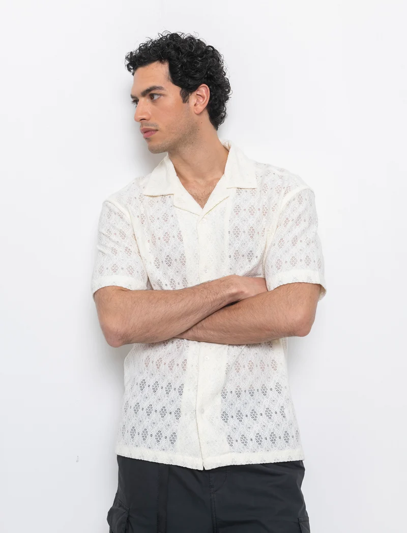 Camicia con struttura aperta da uomo - Bianco
