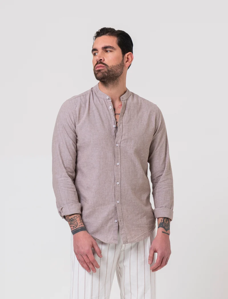 Camicia misto lino effetto melange da uomo - Grigio tortora