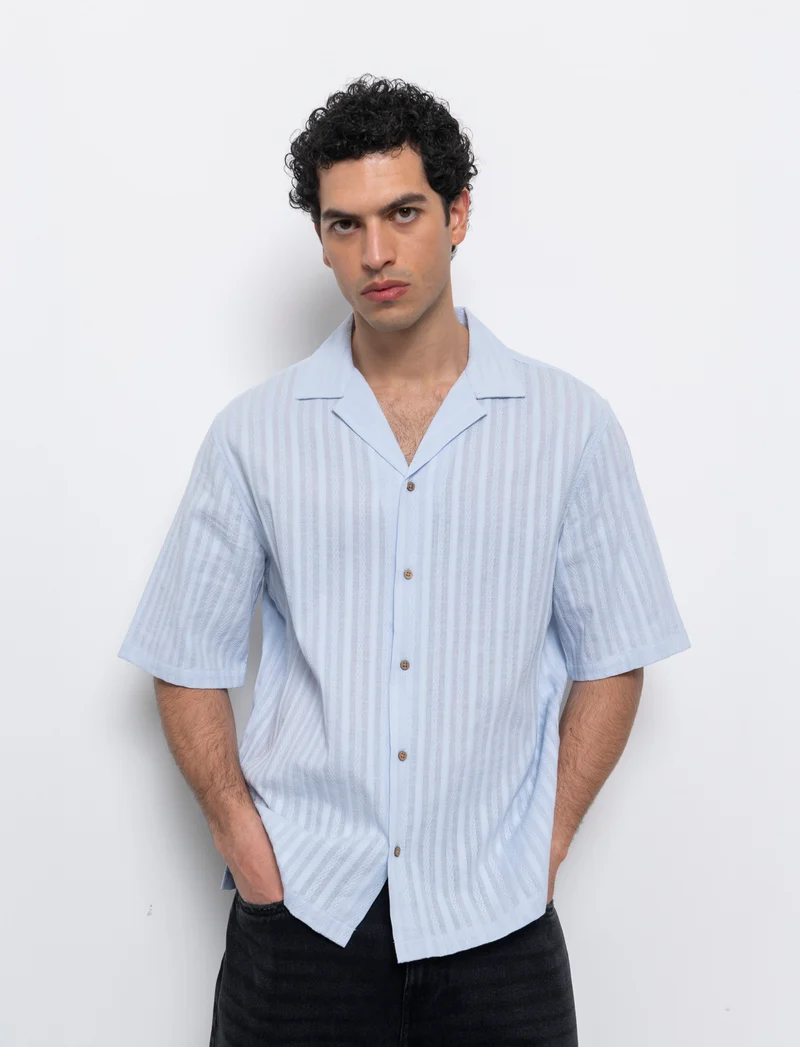 Camicia fantasia jacquard effetto ricamo da uomo - Celeste