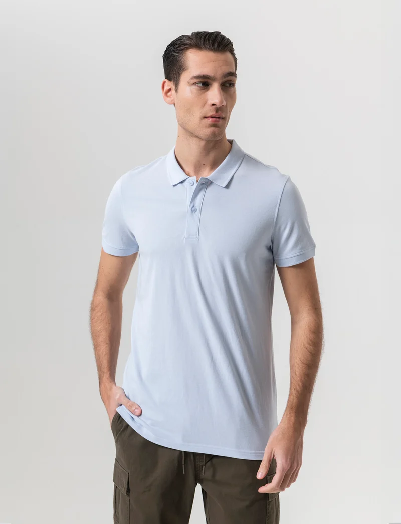 Polo basica in piquet da uomo - Celeste polvere