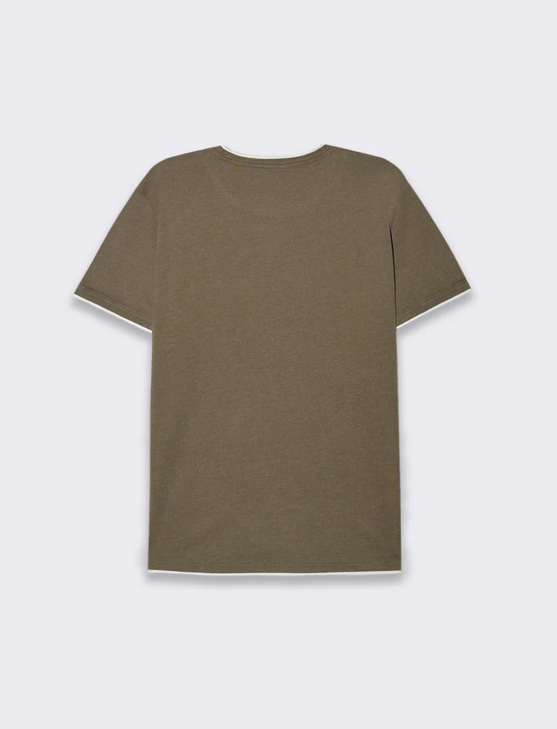 T-shirt effetto melange con tasca da uomo - Verde kaki