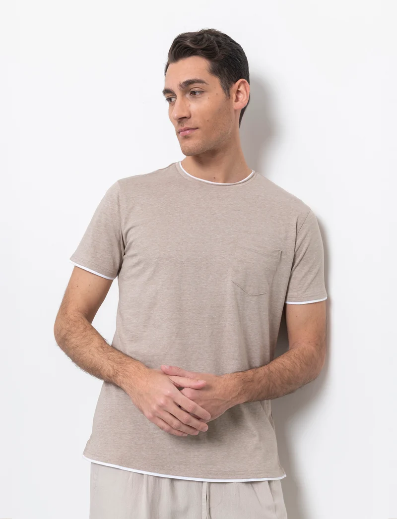 T-shirt effetto melange con tasca da uomo - Beige