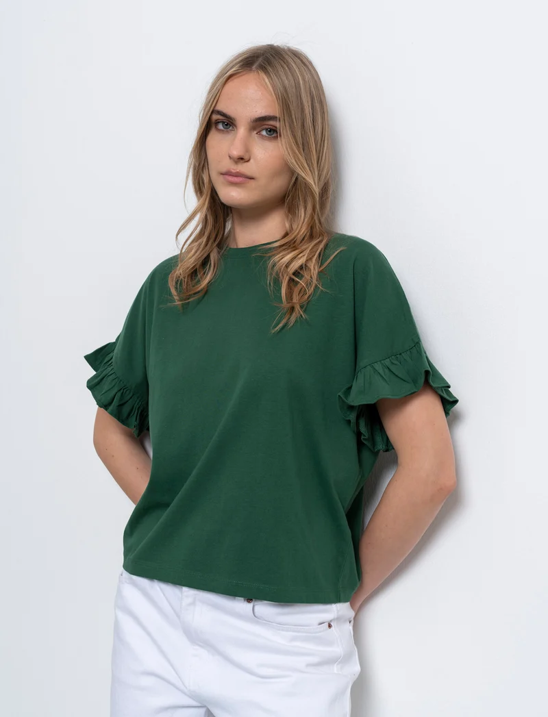 T-shirt con ruches da donna - Verde