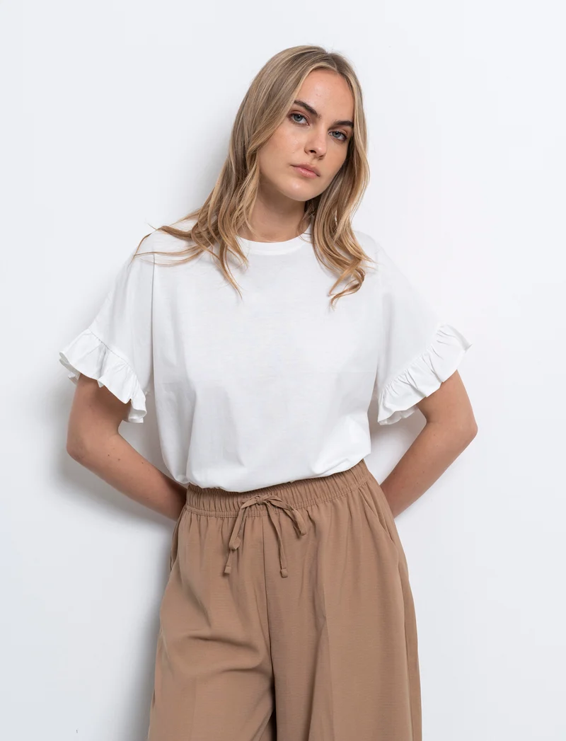 T-shirt con ruches da donna - Bianco latte