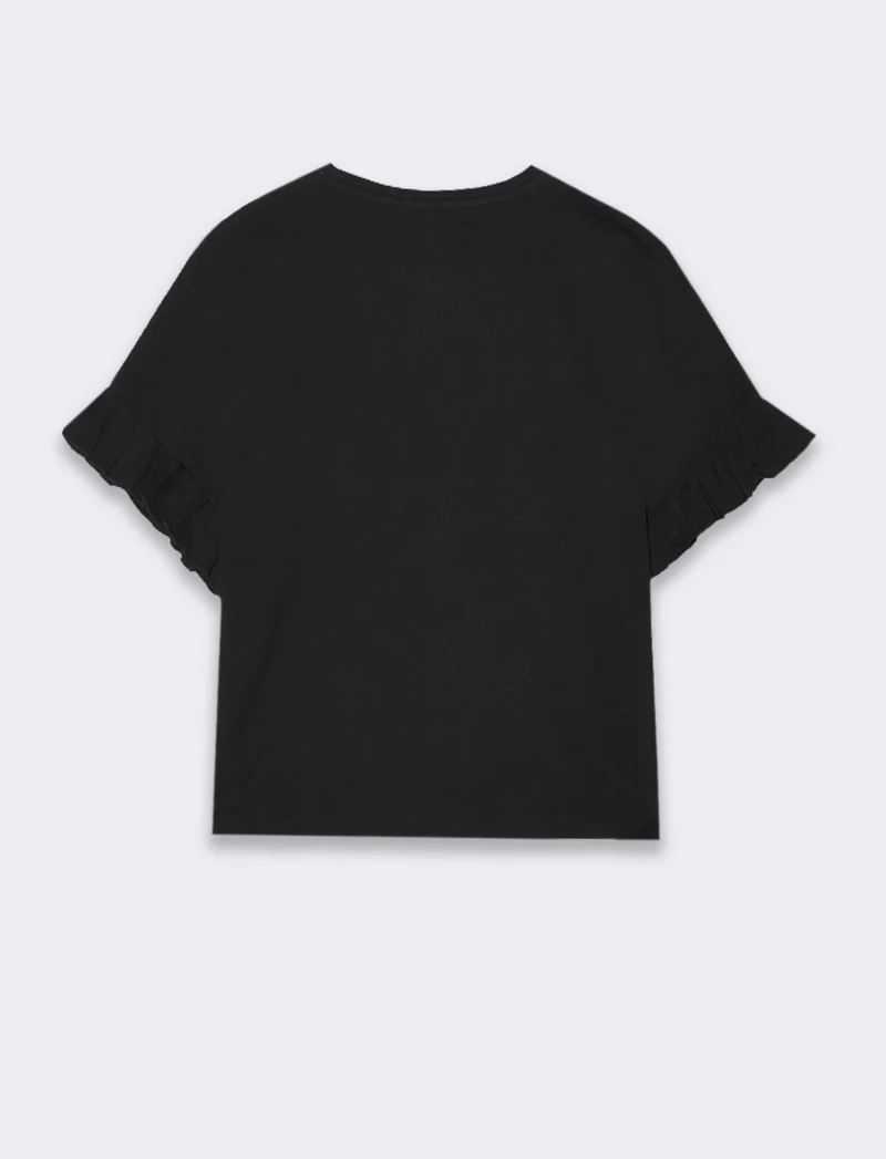 T-shirt con ruches da donna - Nero