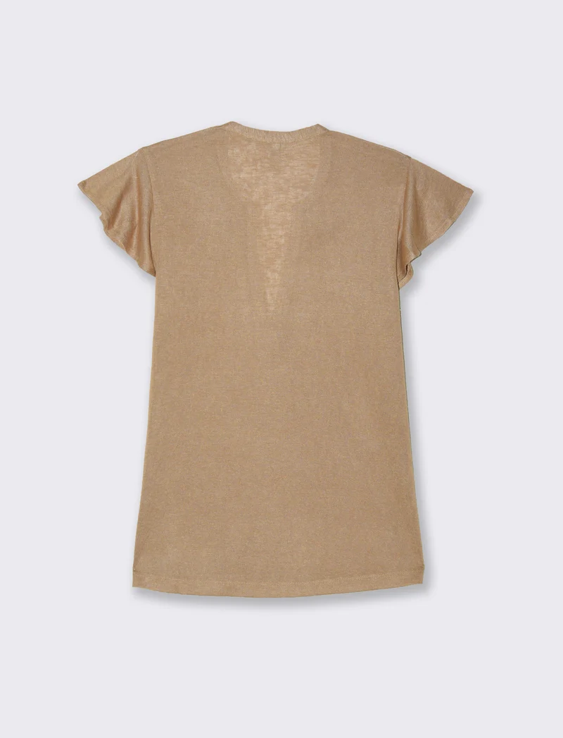 T-shirt scollo a v da donna - Caramello