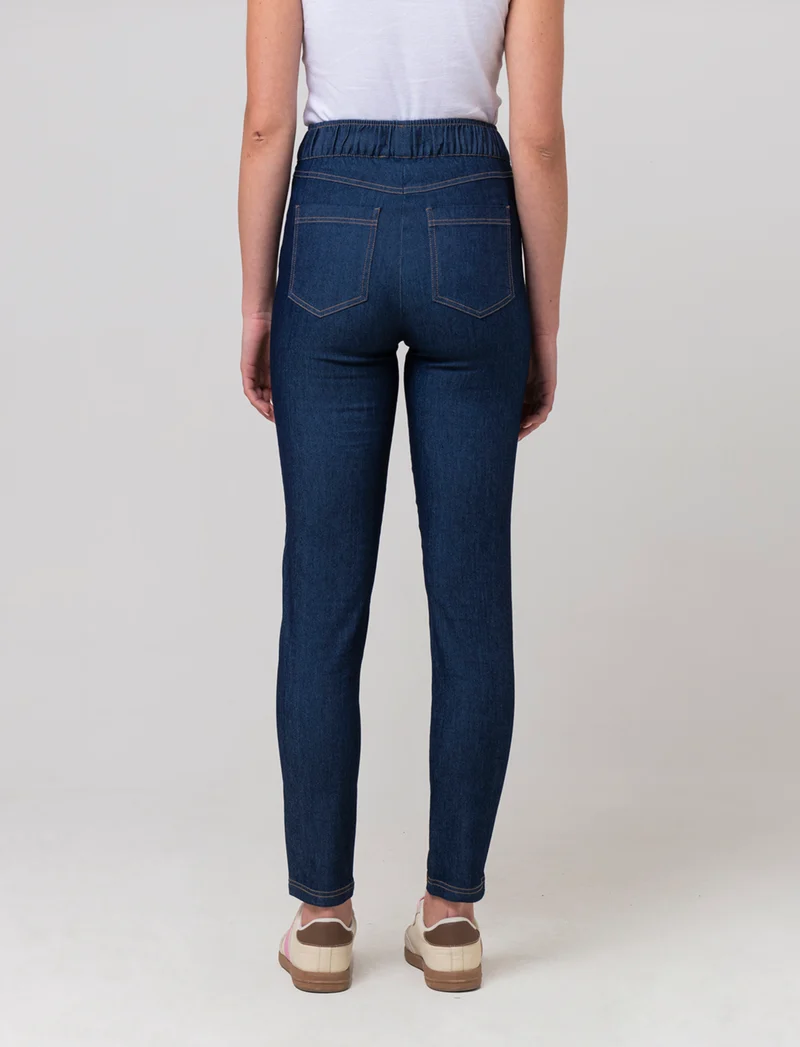 Pantalone con elastico in vita da donna - DENIM SCURO