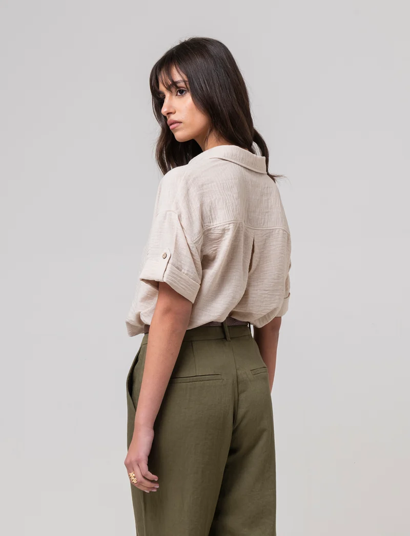 Camicia manica corta da donna - Beige corda