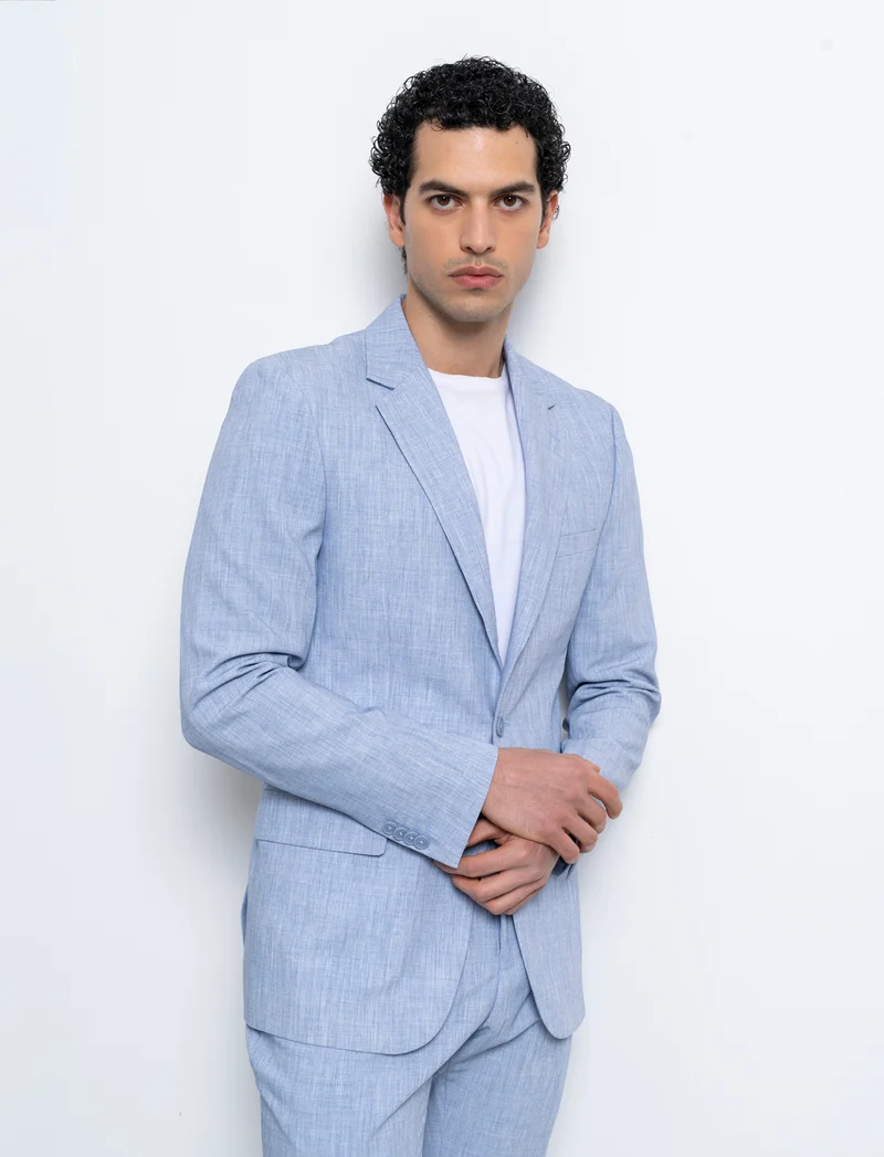 Blazer da completo effetto lino da uomo - Blu