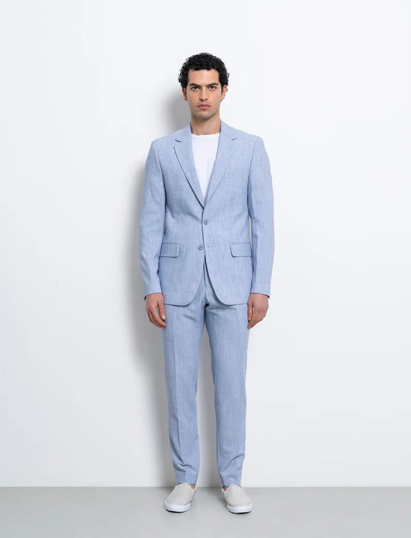Blazer da completo effetto lino da uomo - Blu