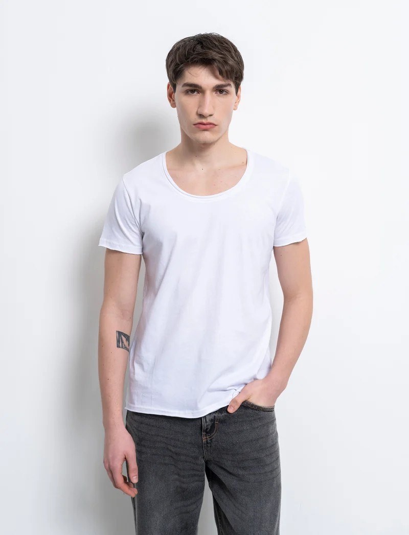 T-shirt scollo ampio regular fit da uomo - Bianco