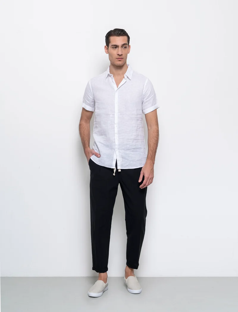 Pantaloni jogger in tessuto misto lino da uomo - Nero