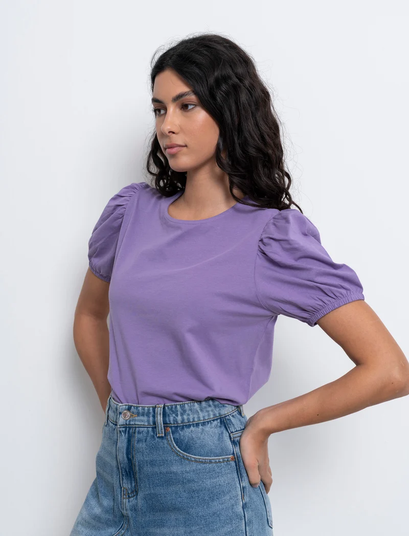 T-shirt con manica a sbuffo da donna - Lilla pervinca