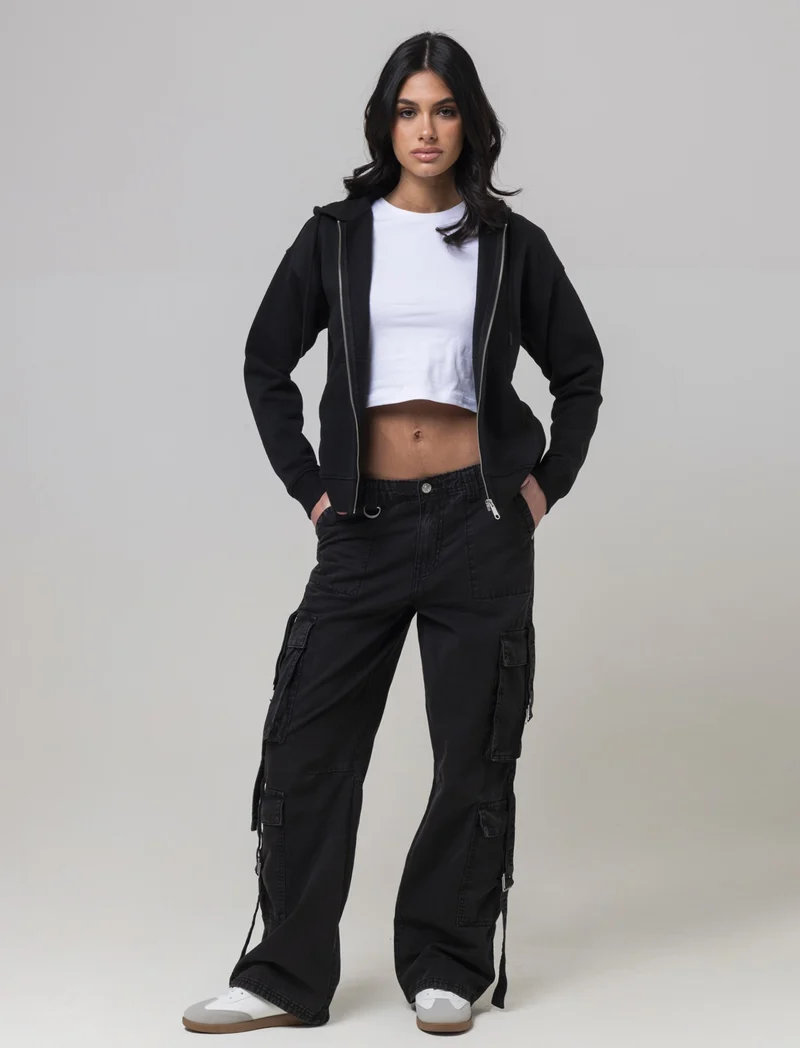 Pantaloni cargo con lacci da donna - Nero