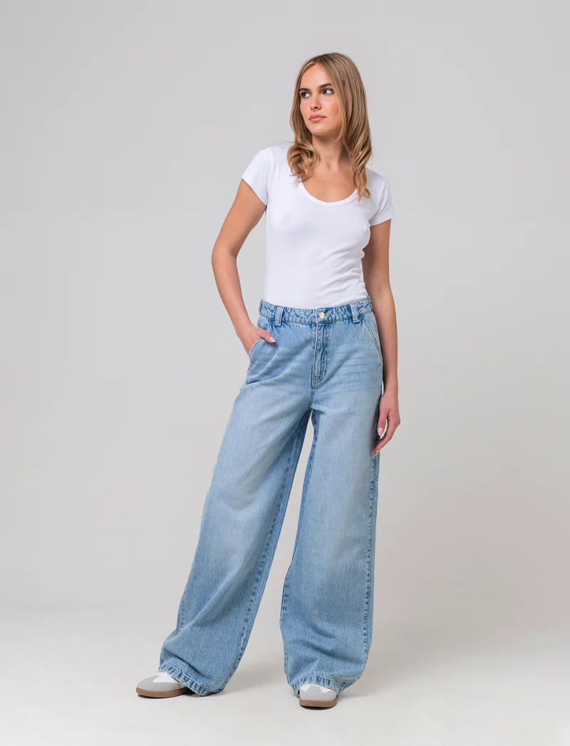 Jeans carpenter con vita regolabile da donna - Denim