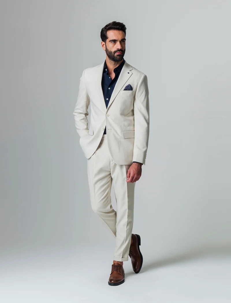 Pantaloni da completo tessuto strutturato da uomo - Beige