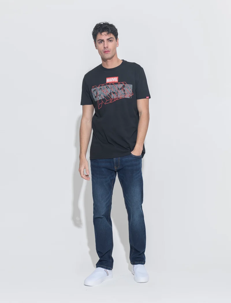 T-shirt stampa marvel da uomo - Nero