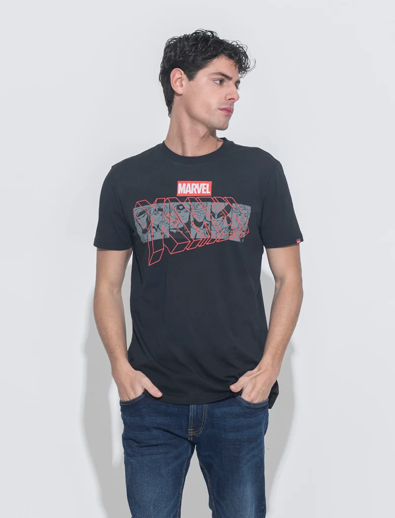 T-shirt stampa marvel da uomo - Nero