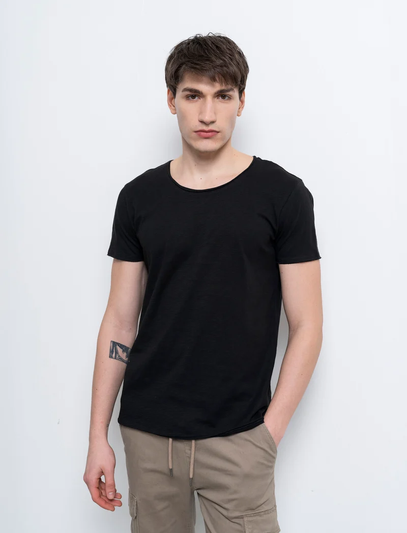 T-shirt cotone slub regular fit da uomo - Nero