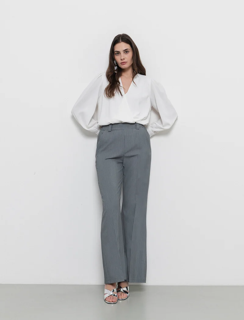Pantalone a palazzo confort fit da donna - Grigio chiaro mel.