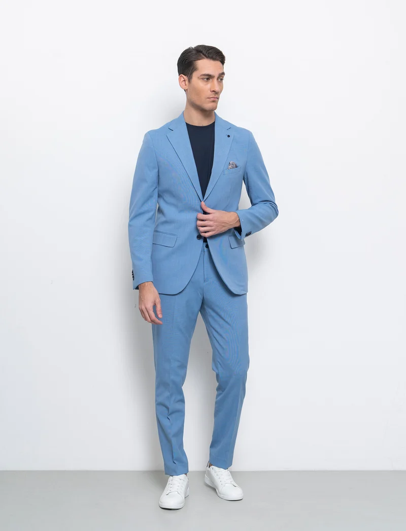 Blazer da completo effetto fil a fil da uomo - Celeste