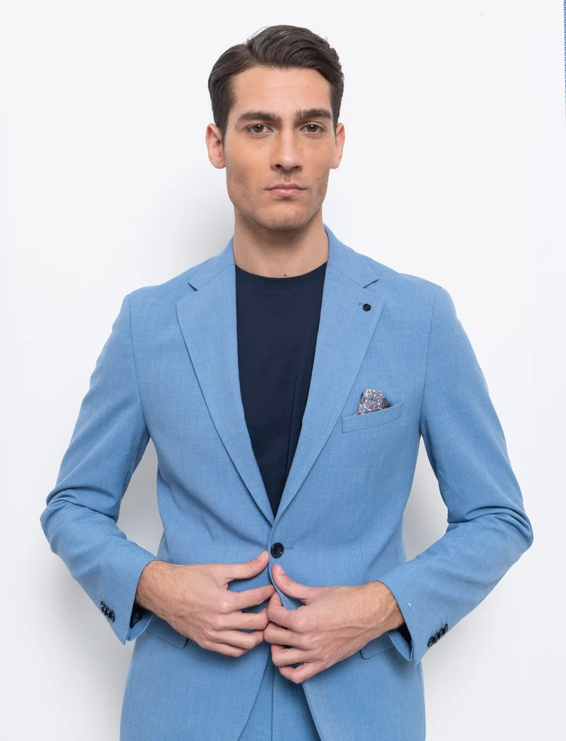 Blazer da completo effetto fil a fil da uomo - Celeste