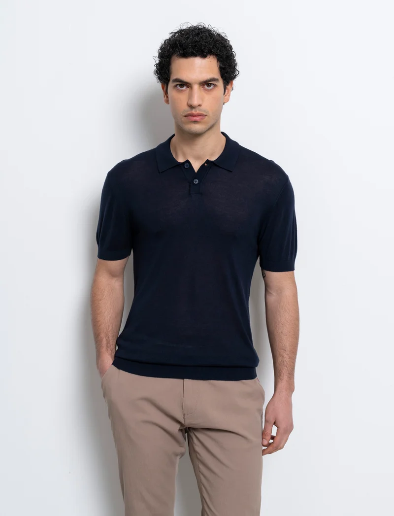 Polo in maglia sottile da uomo - Blu