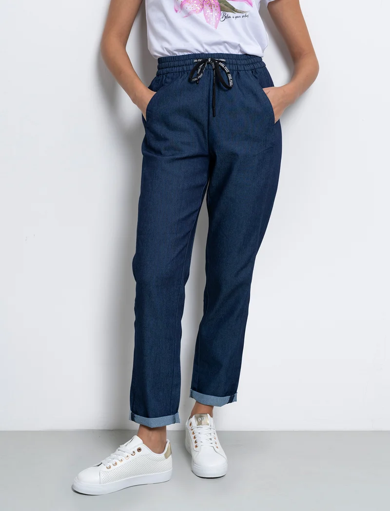 Pantalone con coullisse da donna - DENIM SCURO