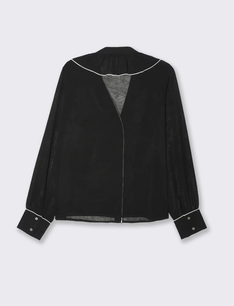 Camicia scollo a v e rusche da donna - Nero
