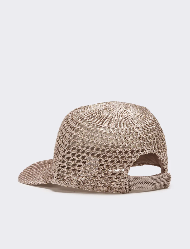 Cappello donna baseball effetto uncinetto con lurex - Beige