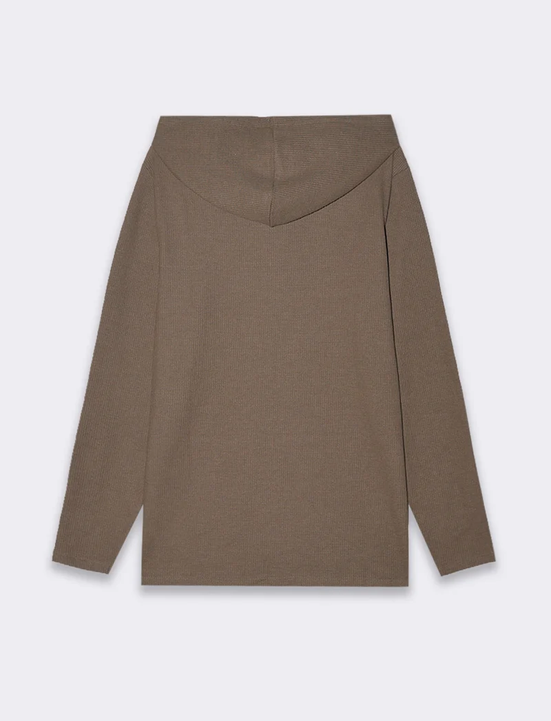 Maglia con cappuccio e marsupio struttura waffel da uomo - Grigio fango