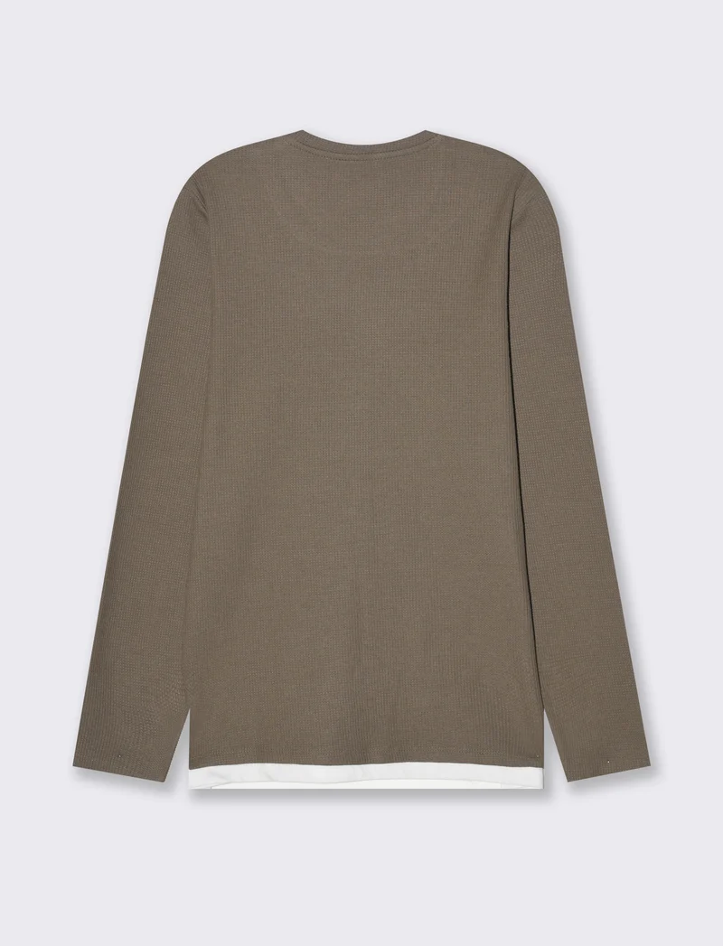 Maglia girocollo struttura waffel da uomo - Grigio fango